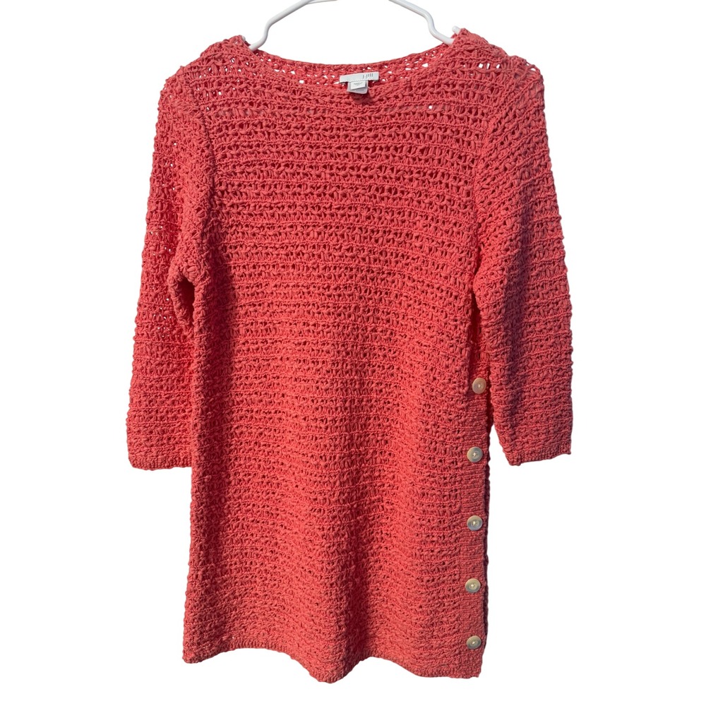 J. Jill Tunic Sweater Womens XS Coral Open Knit Side Button